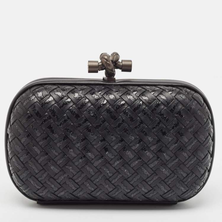 Pre Owned Bottega Veneta Black Intrecciato Leather Knot Clutch