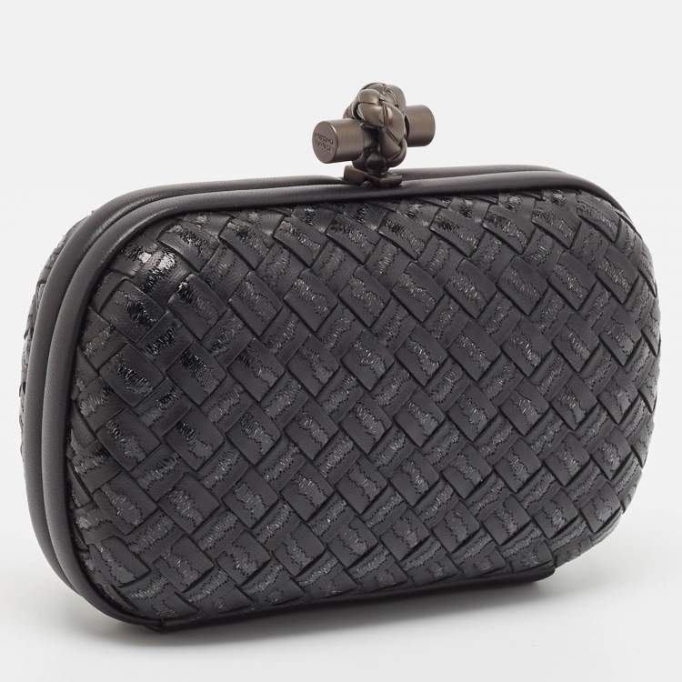 Pre Owned Bottega Veneta Black Intrecciato Leather Knot Clutch