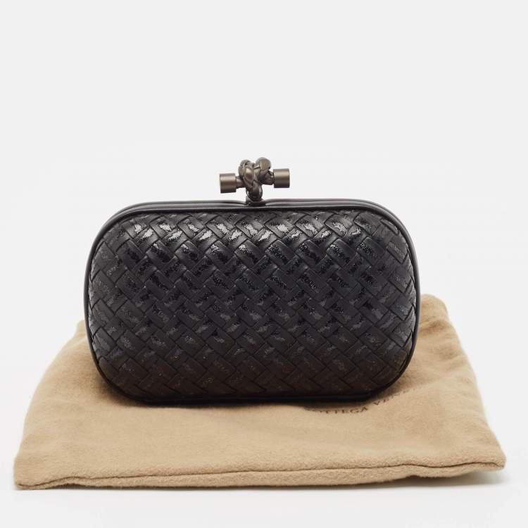 Pre Owned Bottega Veneta Black Intrecciato Leather Knot Clutch