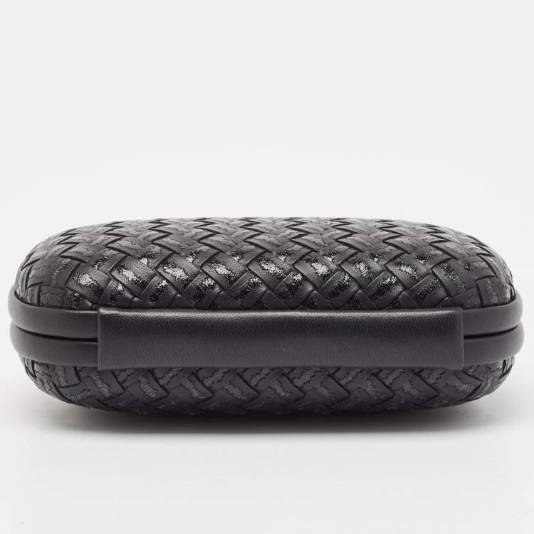 Pre Owned Bottega Veneta Black Intrecciato Leather Knot Clutch