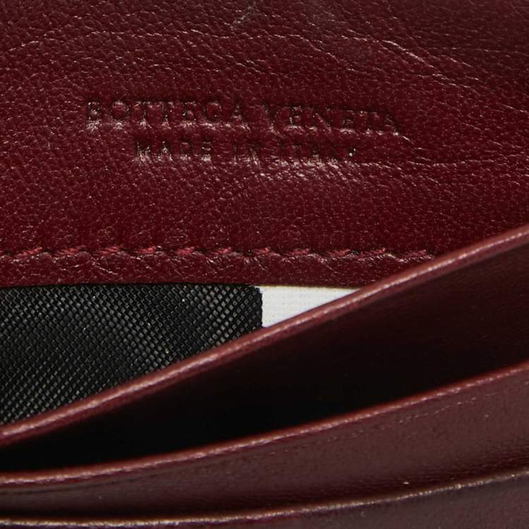 Pre Owned Bottega Veneta Burgundy Intrecciato Leather Zip Card Holder 