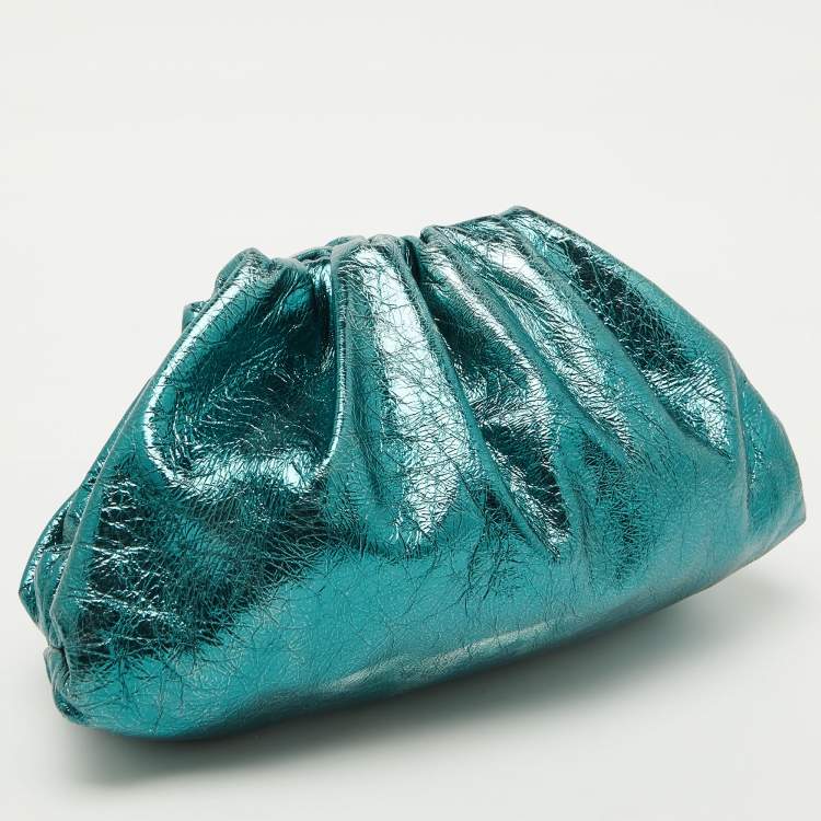 Pre Owned Bottega Veneta Metallic Green Leather Teen Pouch Clutch