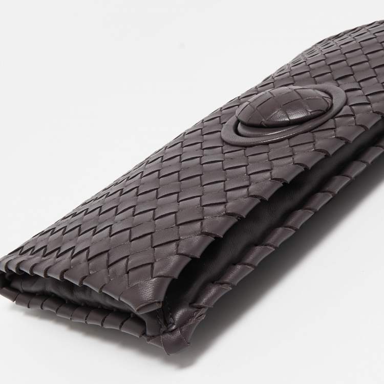 Pre Owned Bottega Veneta Mauve Intrecciato Leather Twist Lock Flap Clutch