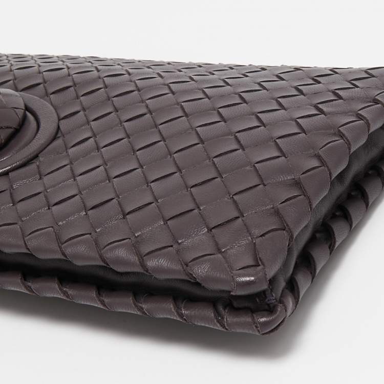 Pre Owned Bottega Veneta Mauve Intrecciato Leather Twist Lock Flap Clutch