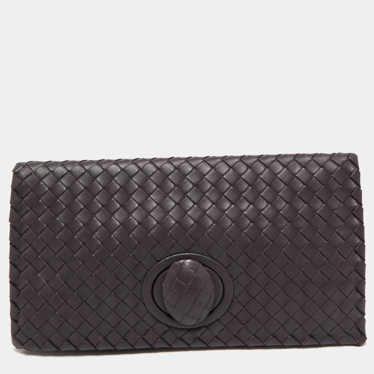 Pre Owned Bottega Veneta Mauve Intrecciato Leather Twist Lock Flap Clutch