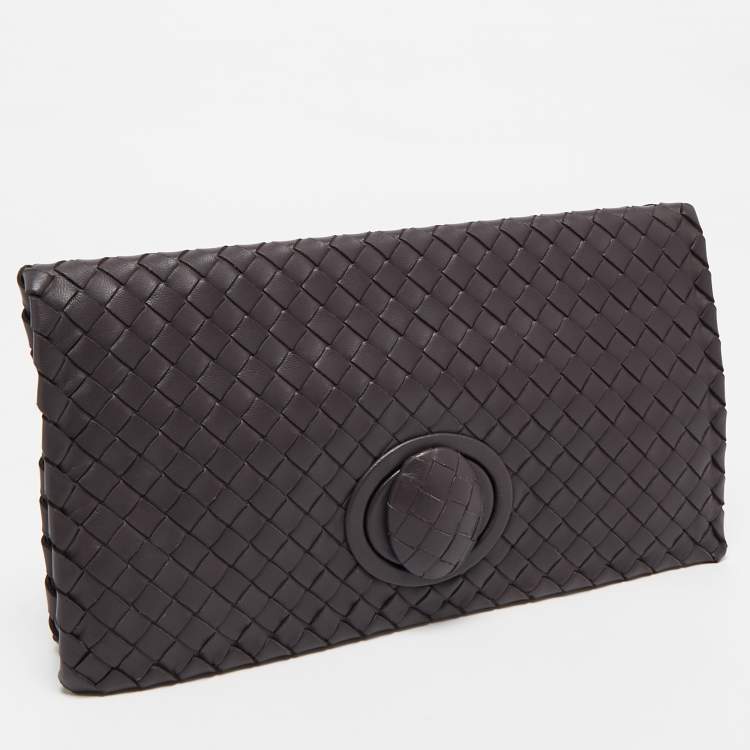 Pre Owned Bottega Veneta Mauve Intrecciato Leather Twist Lock Flap Clutch