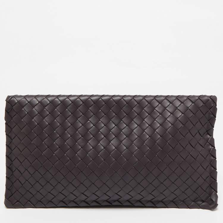 Pre Owned Bottega Veneta Mauve Intrecciato Leather Twist Lock Flap Clutch