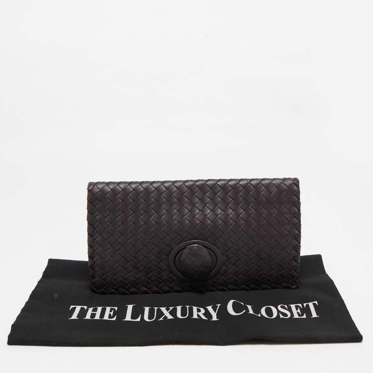 Pre Owned Bottega Veneta Mauve Intrecciato Leather Twist Lock Flap Clutch