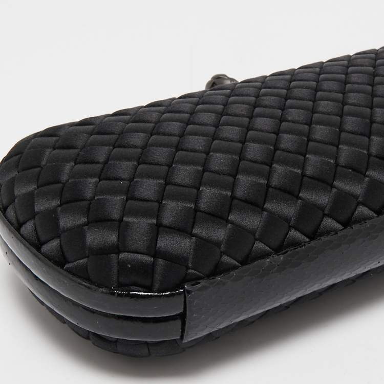 Pre Owned Bottega Veneta Black Intrecciato Satin and Watersnake Leather Knot Long Clutch