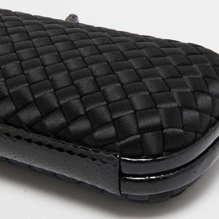 Pre Owned Bottega Veneta Black Intrecciato Satin and Watersnake Leather Knot Long Clutch