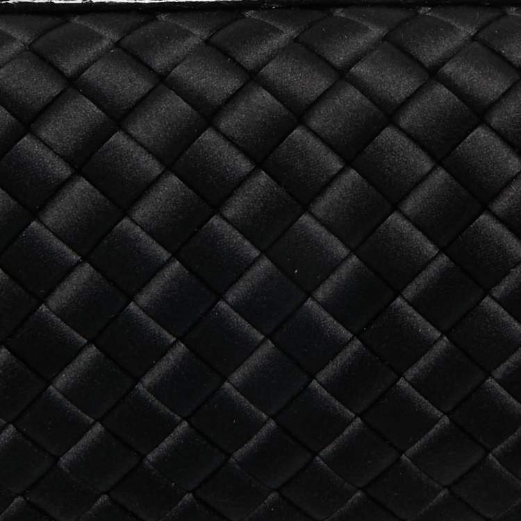 Pre Owned Bottega Veneta Black Intrecciato Satin and Watersnake Leather Knot Long Clutch