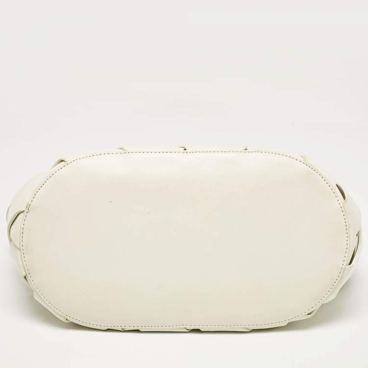 Pre Owned Bottega Veneta White Woven Leather Point Tote