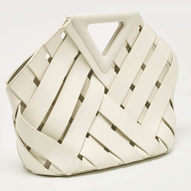Pre Owned Bottega Veneta White Woven Leather Point Tote