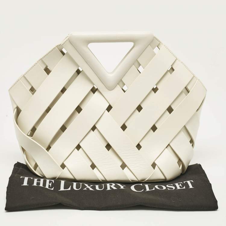 Pre Owned Bottega Veneta White Woven Leather Point Tote