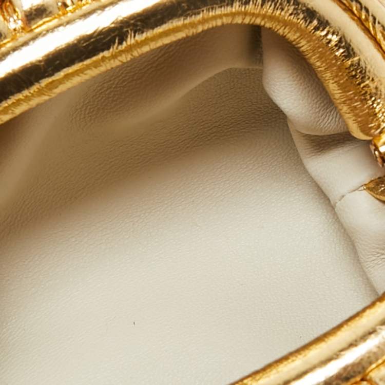 Pre Owned Bottega Veneta Gold Patent Leather The Pouch Coin Purse