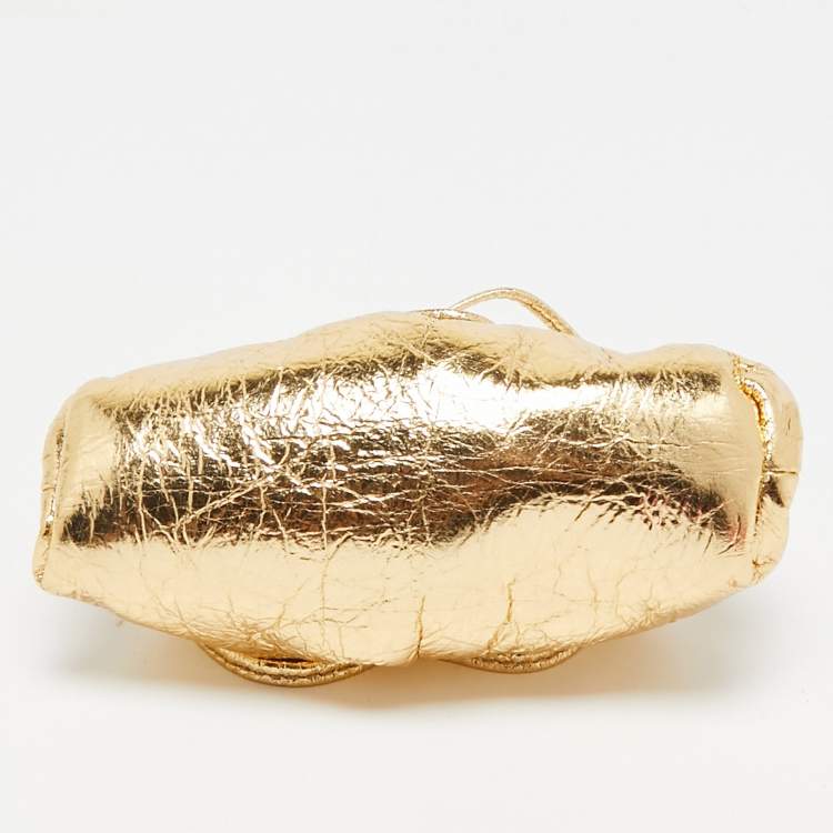 Pre Owned Bottega Veneta Gold Patent Leather The Pouch Coin Purse