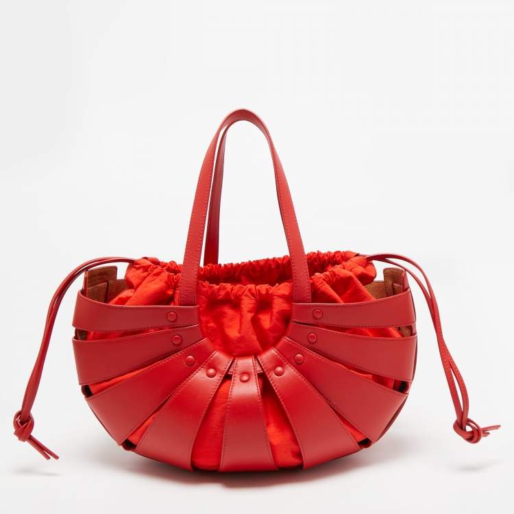 Pre Owned Bottega Veneta Red Leather Medium Shell Bag