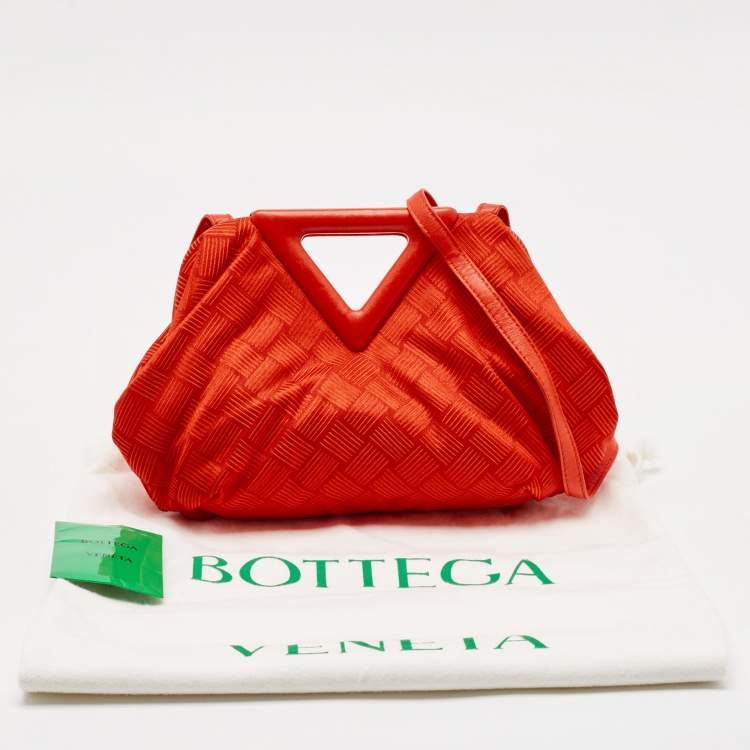Pre Owned Bottega Veneta Red Increcciato Fabric Small The Point Triangle Bag