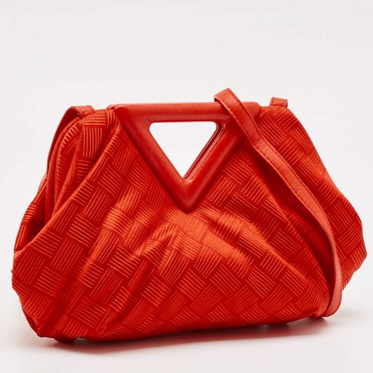 Pre Owned Bottega Veneta Red Increcciato Fabric Small The Point Triangle Bag