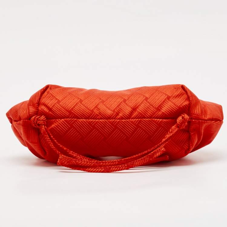 Pre Owned Bottega Veneta Red Increcciato Fabric Small The Point Triangle Bag