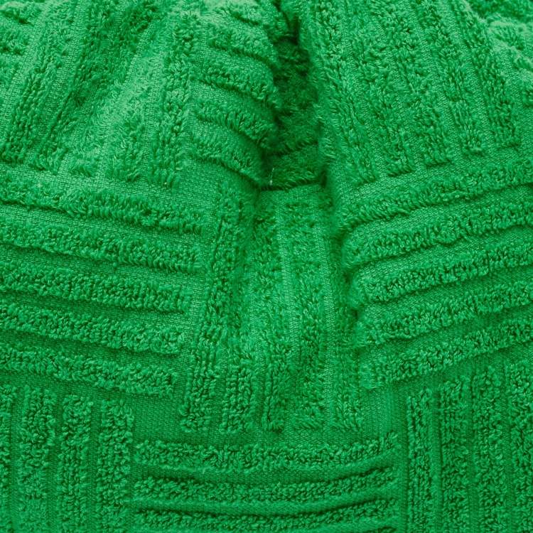 Pre Owned Bottega Veneta Green Terrycloth Fabric Classic The Pouch Clutch