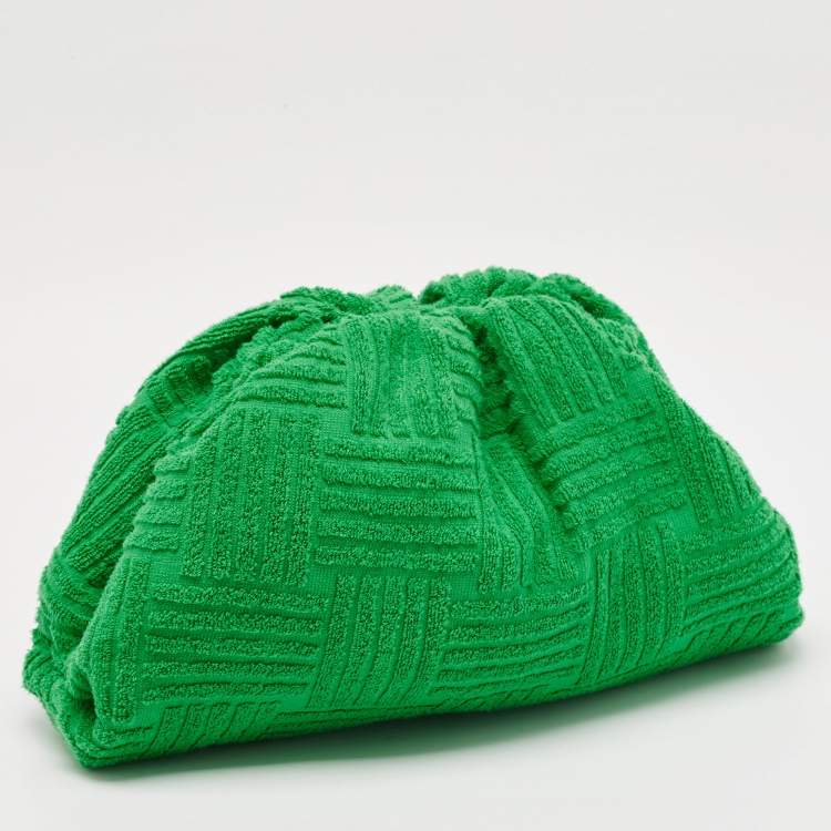 Pre Owned Bottega Veneta Green Terrycloth Fabric Classic The Pouch Clutch