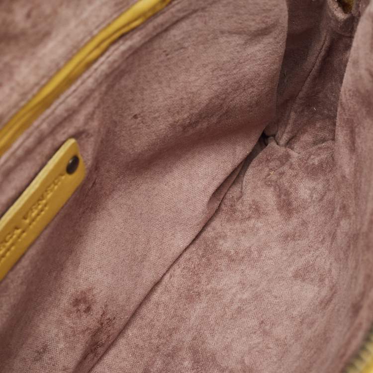 Pre Owned Bottega Veneta Mustard Intrecciato Leather Nodini Crossbody Bag