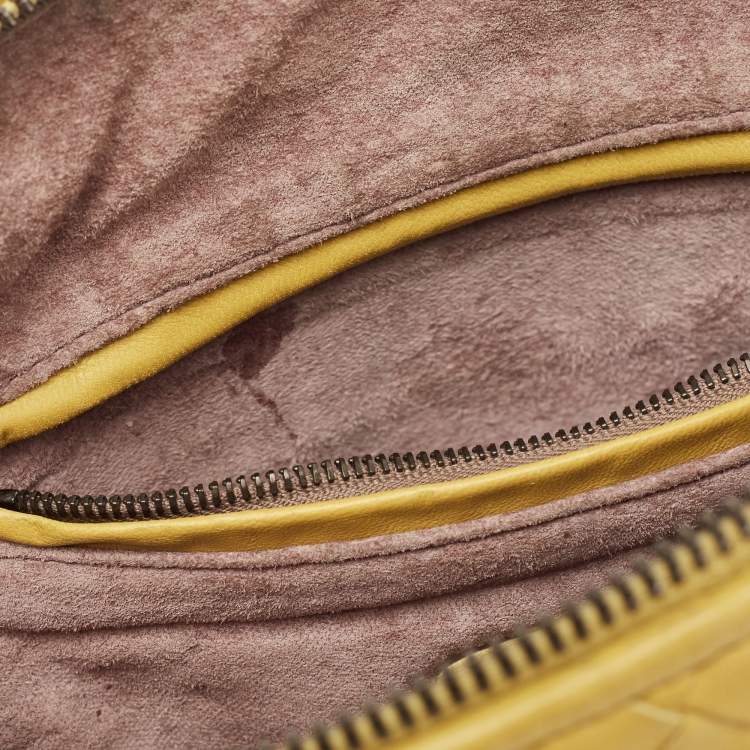 Pre Owned Bottega Veneta Mustard Intrecciato Leather Nodini Crossbody Bag