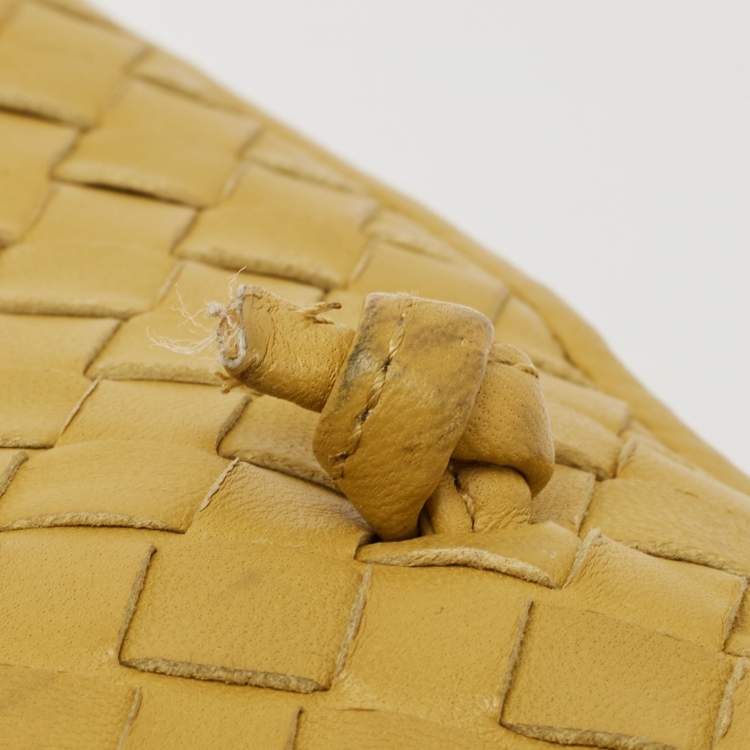 Pre Owned Bottega Veneta Mustard Intrecciato Leather Nodini Crossbody Bag