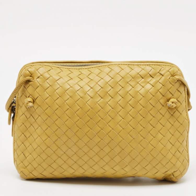 Pre Owned Bottega Veneta Mustard Intrecciato Leather Nodini Crossbody Bag