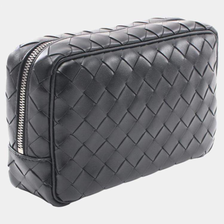 Pre Owned Bottega Veneta Black Leather Intrecciato Small Wristlet Bag