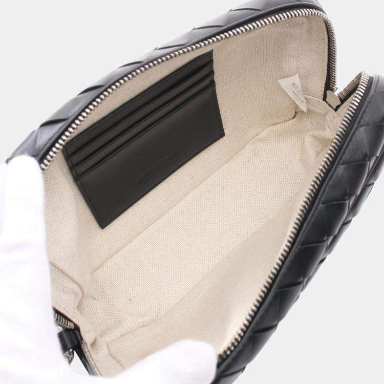Pre Owned Bottega Veneta Black Leather Intrecciato Small Wristlet Bag