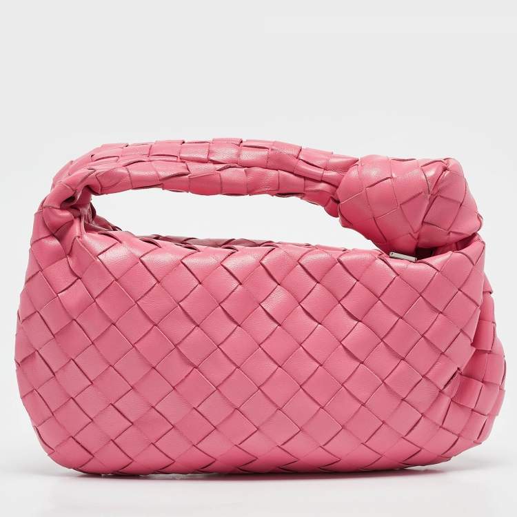 Pre Owned Bottega Veneta Pink Intrecciato Leather Mini Jodie Hobo