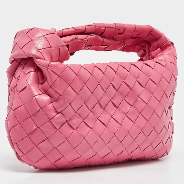 Pre Owned Bottega Veneta Pink Intrecciato Leather Mini Jodie Hobo