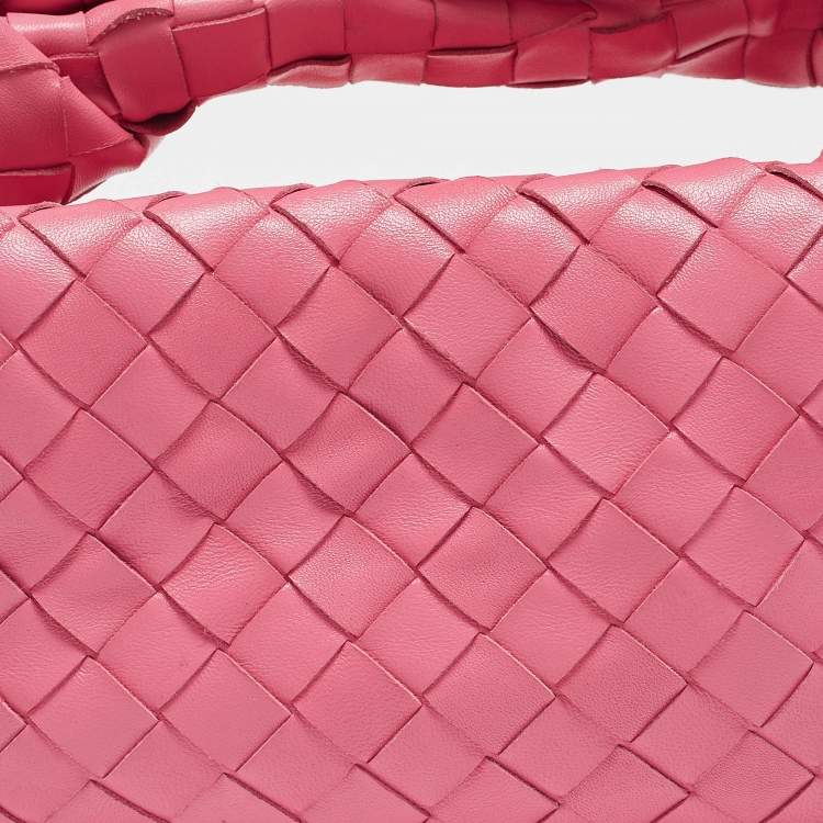 Pre Owned Bottega Veneta Pink Intrecciato Leather Mini Jodie Hobo