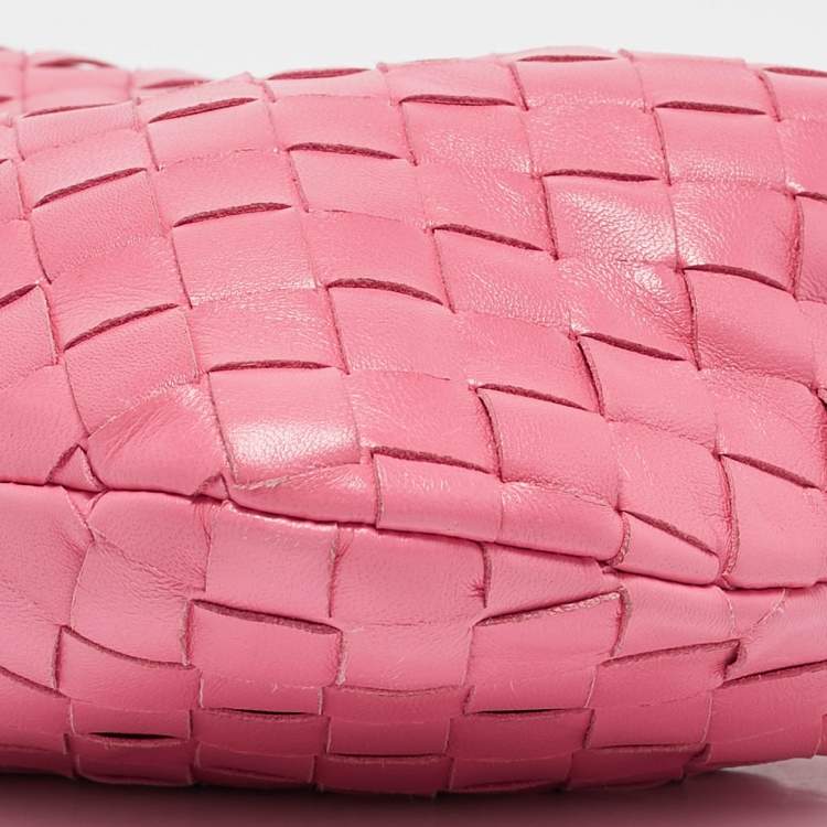 Pre Owned Bottega Veneta Pink Intrecciato Leather Mini Jodie Hobo