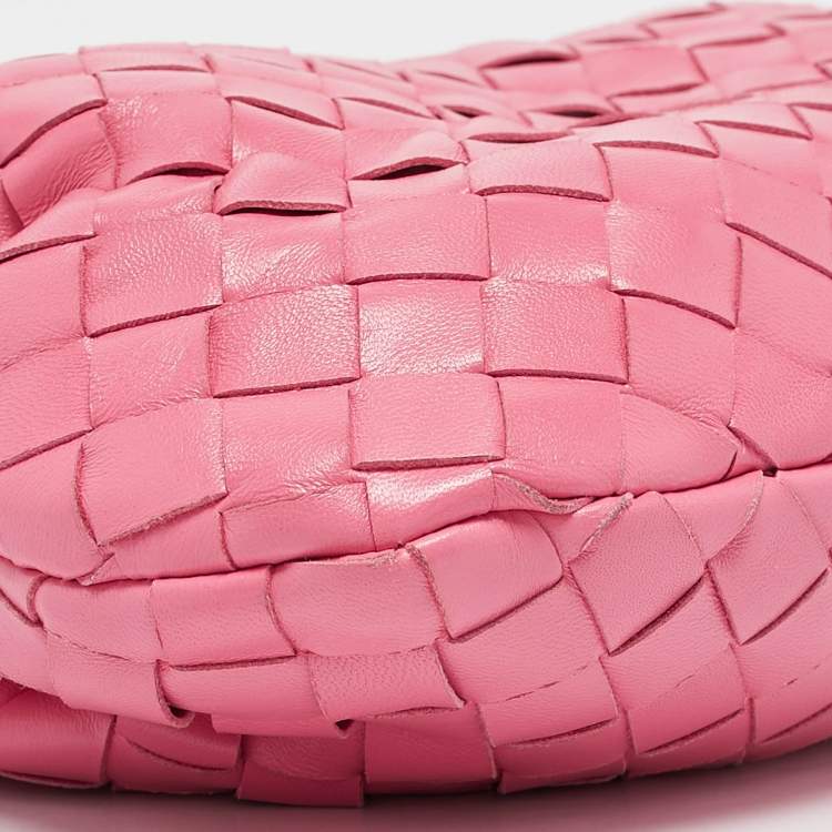 Pre Owned Bottega Veneta Pink Intrecciato Leather Mini Jodie Hobo