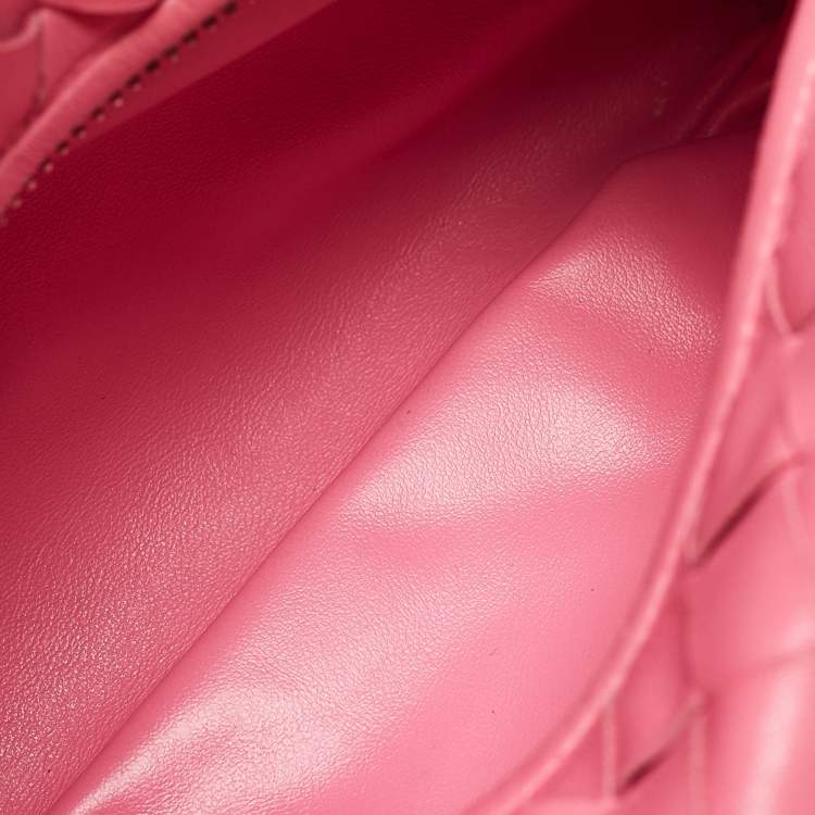 Pre Owned Bottega Veneta Pink Intrecciato Leather Mini Jodie Hobo