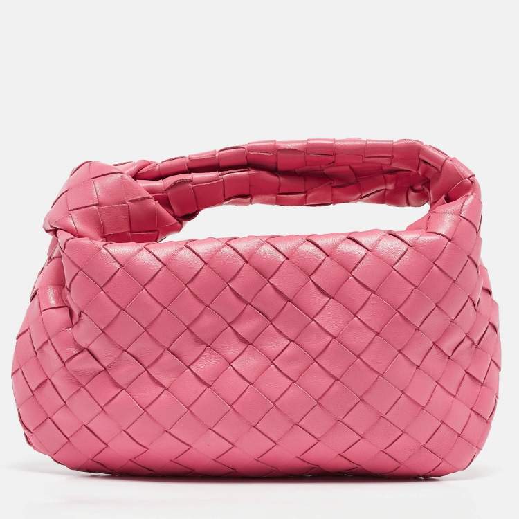Pre Owned Bottega Veneta Pink Intrecciato Leather Mini Jodie Hobo