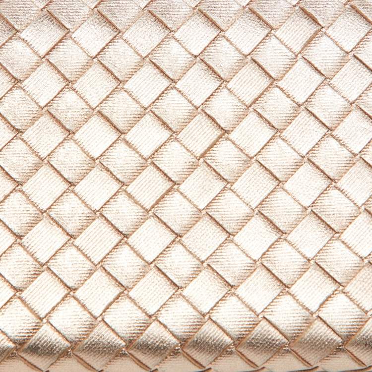 Pre Owned Bottega Veneta Metallic Intrecciato Leather Zip Around Wallet