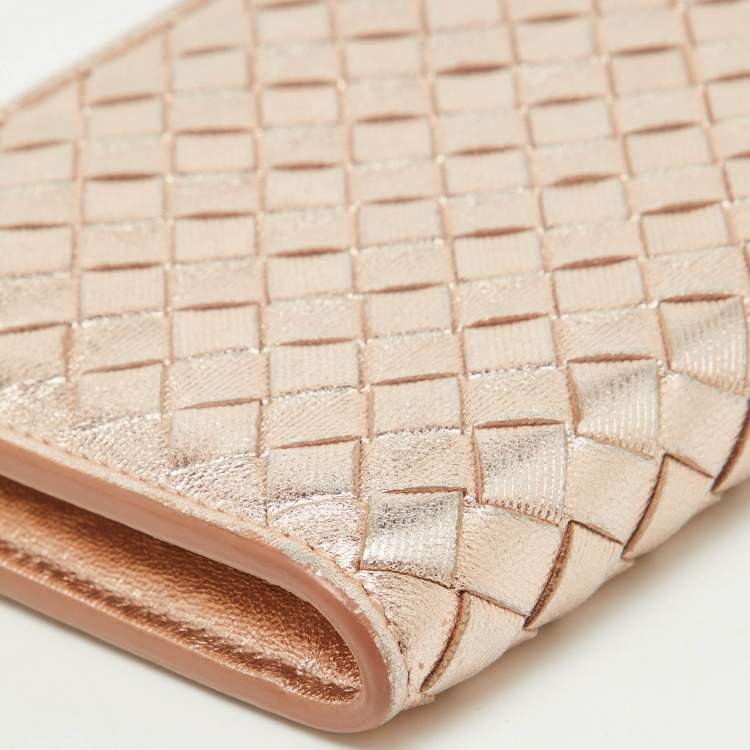 Pre Owned Bottega Veneta Metallic Intrecciato Leather Zip Around Wallet
