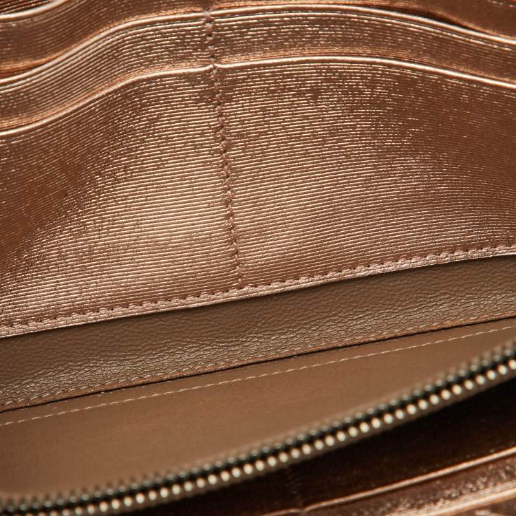 Pre Owned Bottega Veneta Metallic Intrecciato Leather Zip Around Wallet