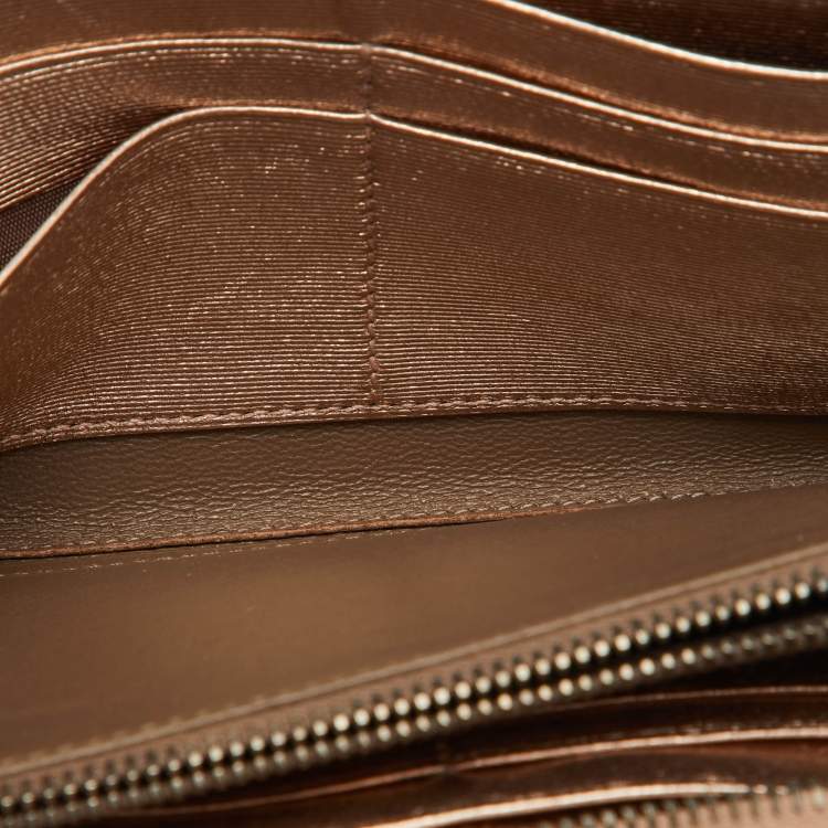 Pre Owned Bottega Veneta Metallic Intrecciato Leather Zip Around Wallet