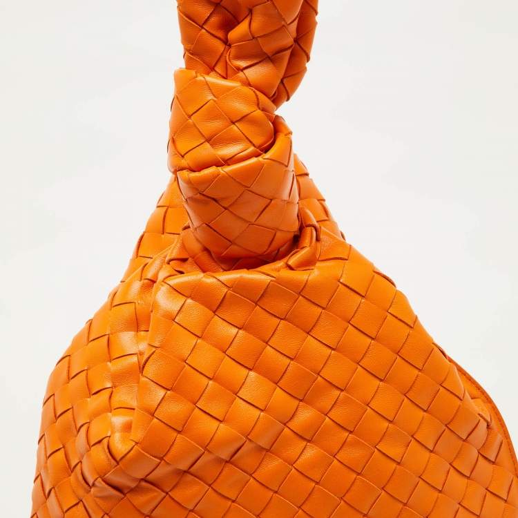 Pre Owned Bottega Veneta Orange Intrecciato Leather Twist Clutch