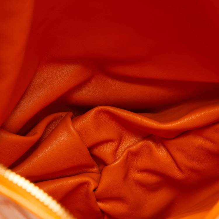 Pre Owned Bottega Veneta Orange Intrecciato Leather Twist Clutch