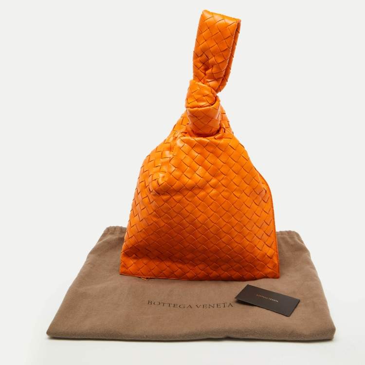 Pre Owned Bottega Veneta Orange Intrecciato Leather Twist Clutch