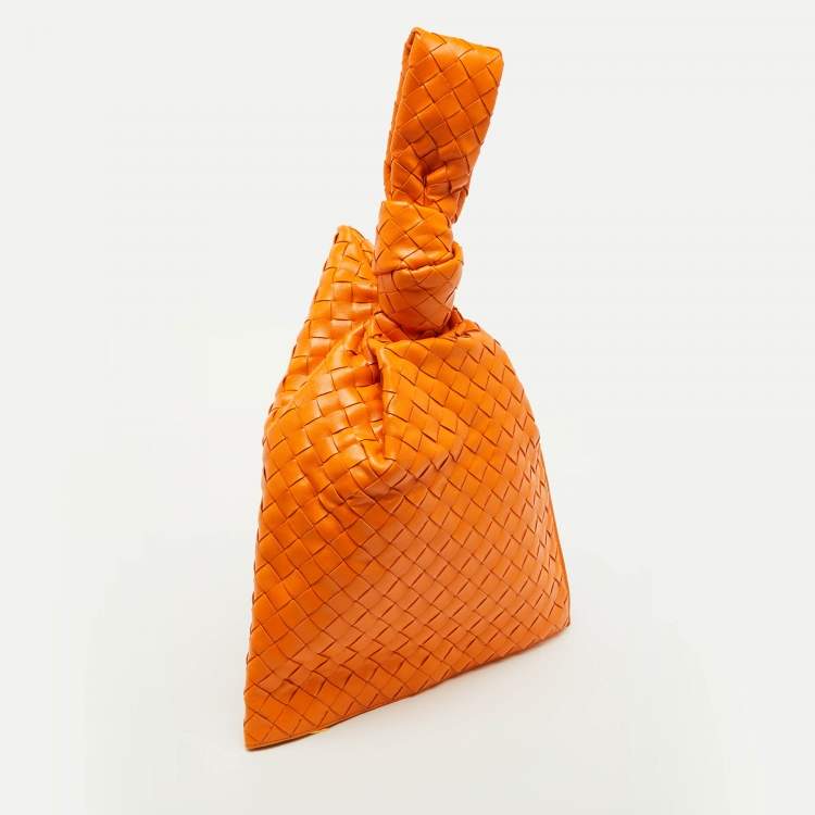 Pre Owned Bottega Veneta Orange Intrecciato Leather Twist Clutch