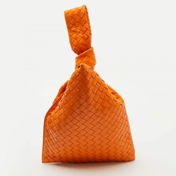 Pre Owned Bottega Veneta Orange Intrecciato Leather Twist Clutch