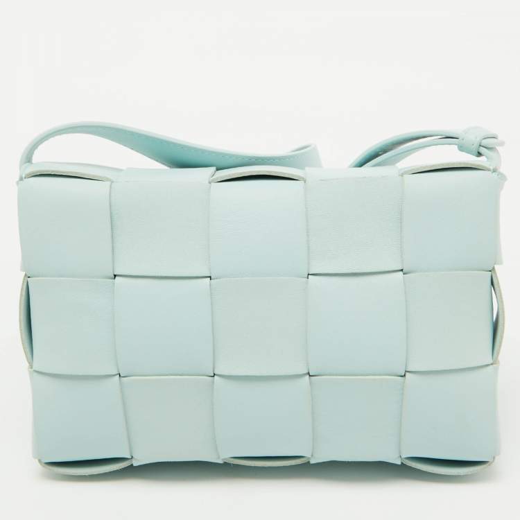 Pre Owned Bottega Veneta Light Blue Leather Cassette Flap Shoulder Bag