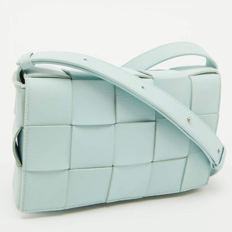 Pre Owned Bottega Veneta Light Blue Leather Cassette Flap Shoulder Bag